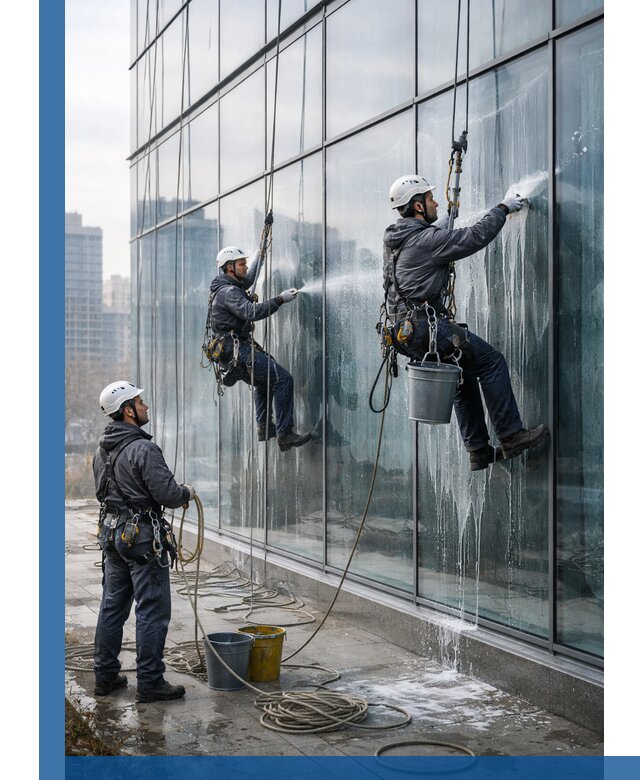 Промышленная мойка панорамных окон на высоте в Сасове