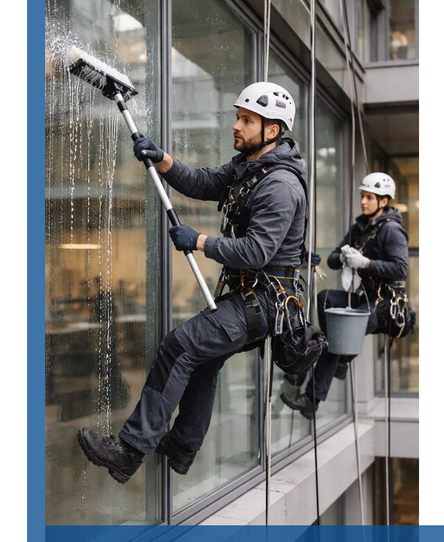 Профессиональная мойка витражей промышленными альпинистами в Сасове