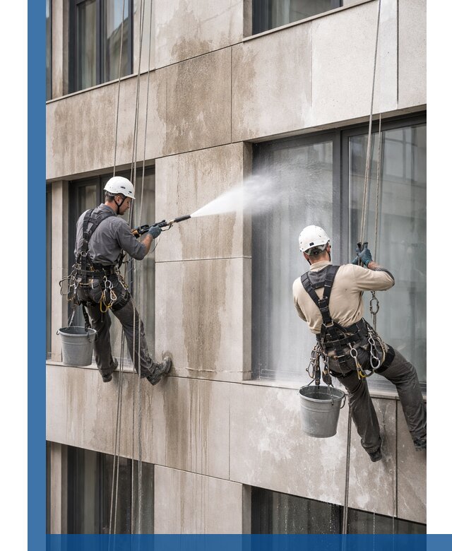 Послестроительная мойка фасада промышленным альпинизмом в Сасове