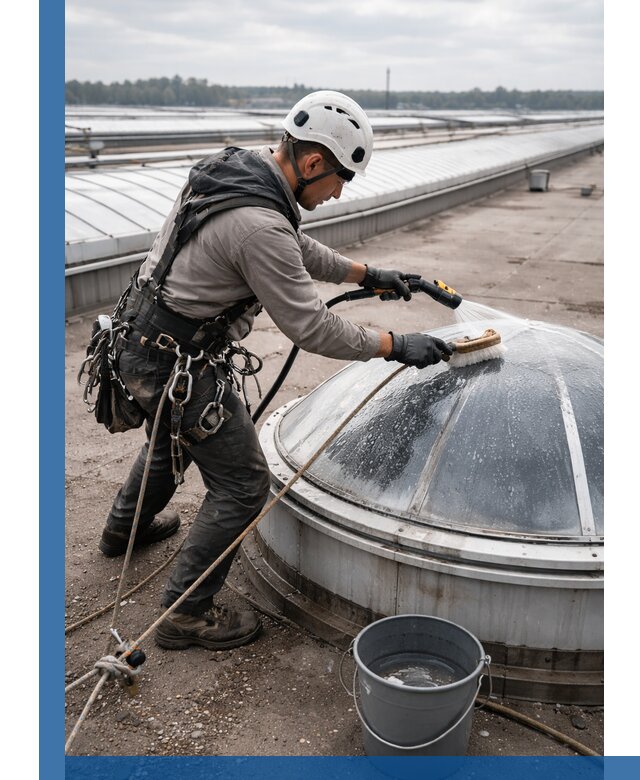 Мойка зенитных фонарей на кровле для промышленных объектов в Сасове