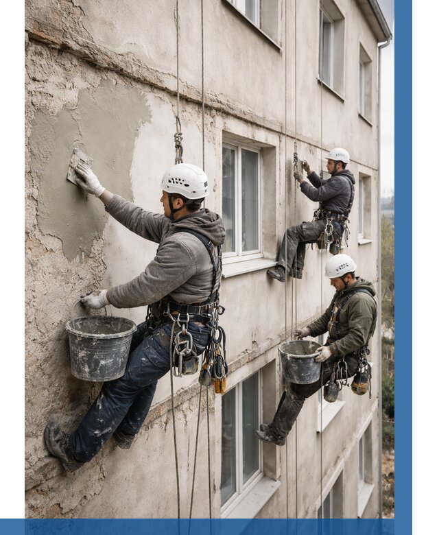 Ремонт штукатурного фасада в Сасове от 758 р. под ключ | ВЫСОТНИК-Ссв