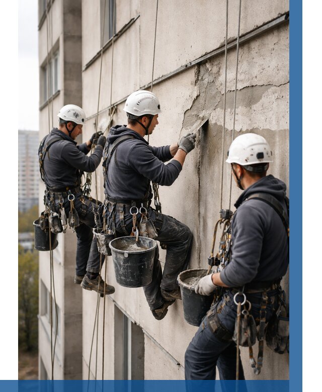 Ремонт бетонных элементов фасада в Сасове от 2526 р. | ВЫСОТНИК-Ссв