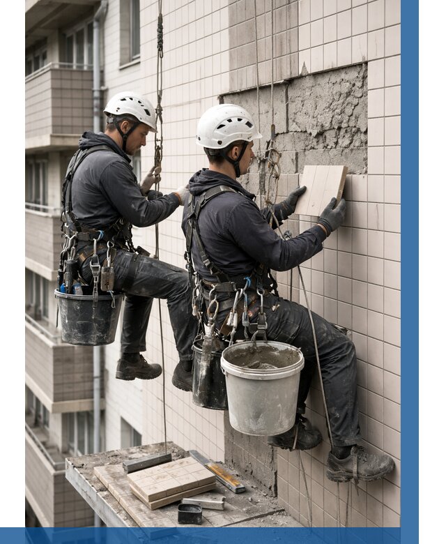 Ремонт облицовки фасада плиткой в Сасове от 1819 р. | ВЫСОТНИК-Ссв