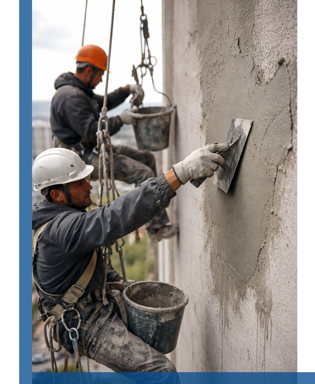 Штукатурка фасада на высоте в Сасове профессиональные работы