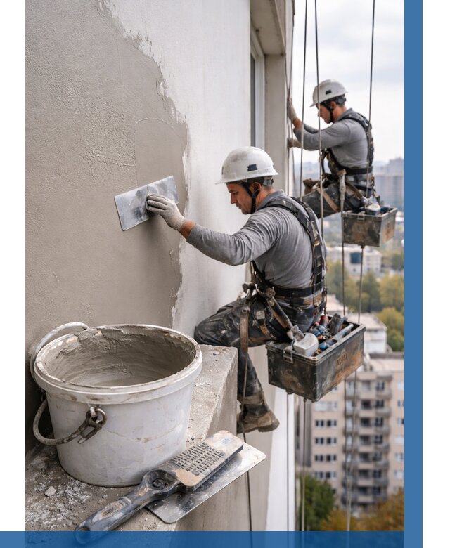 Шпаклевка фасада на высоте в Сасове от 707 р. | ВЫСОТНИК-Ссв