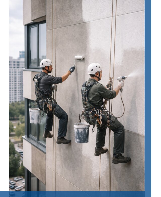 Покраска фасада альпинистами в Сасове от 303 р. | ВЫСОТНИК-Ссв