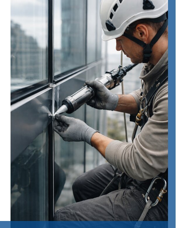 Герметизация стыков витража в Сасове от 1213 р. | ВЫСОТНИК-Ссв