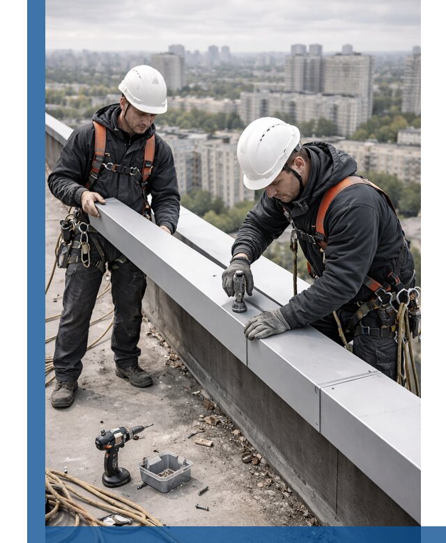 Монтаж парапетных крышек и ограждений кровли в Сасове