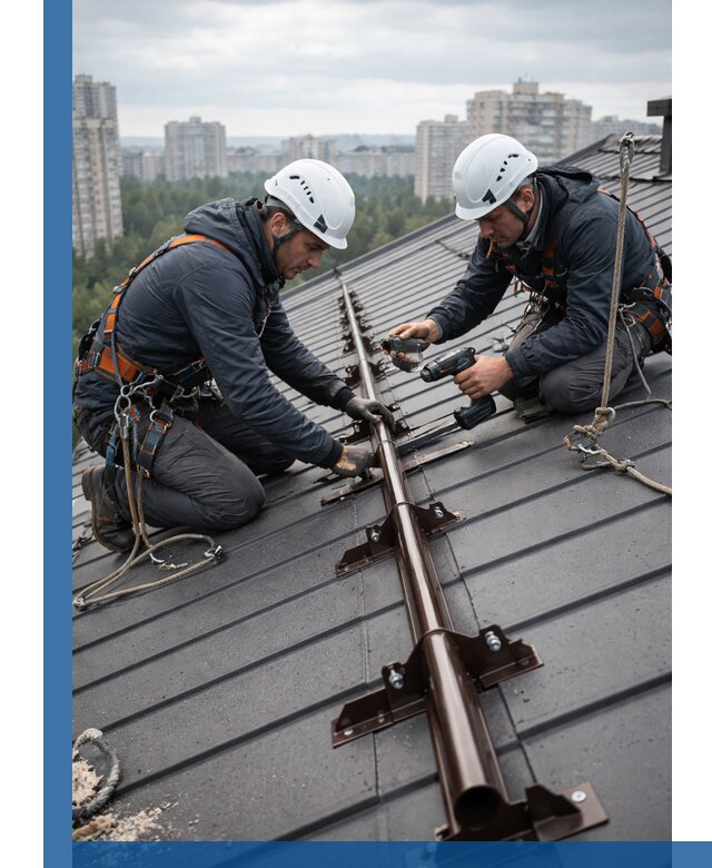 Монтаж снегозадержателей на кровле зданий в Сасове под ключ