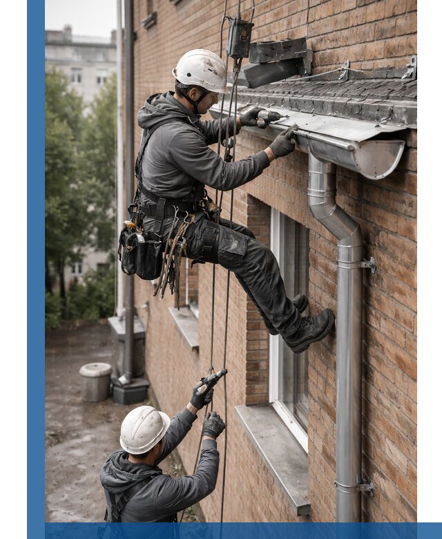 Монтаж водосточной системы на здании в Сасове под ключ