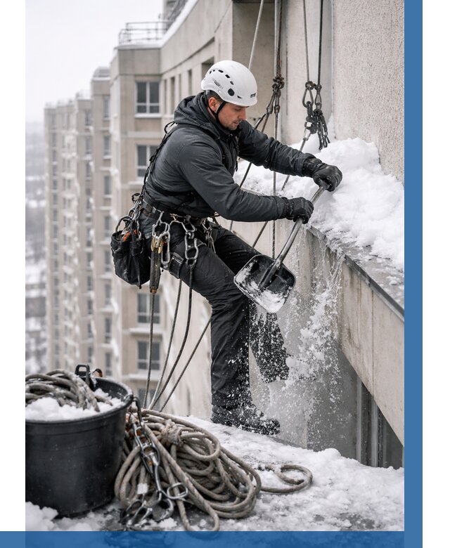 Очистка карнизов от снега в Сасове от 303 р. | ВЫСОТНИК-Ссв