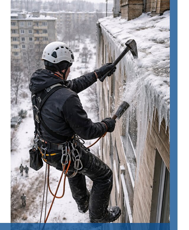 Сбивание сосулек с крыши в Сасове по цене от 4547 р. | ВЫСОТНИК-Ссв