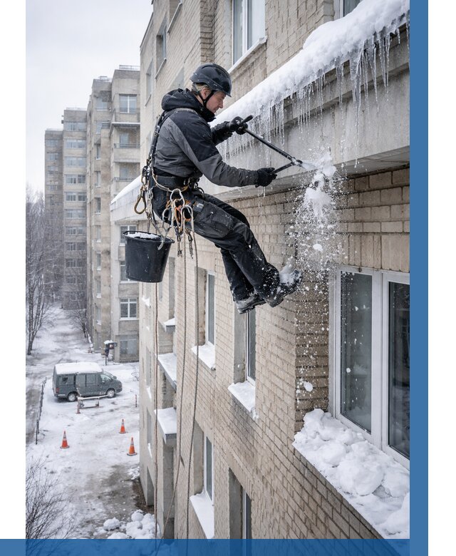 Удаление наледи с карнизов в Сасове от 354 р. | ВЫСОТНИК-Ссв