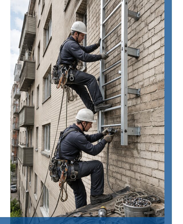 Монтаж пожарной лестницы в Сасове от 25263 р заказать у ВЫСОТНИК-Ссв