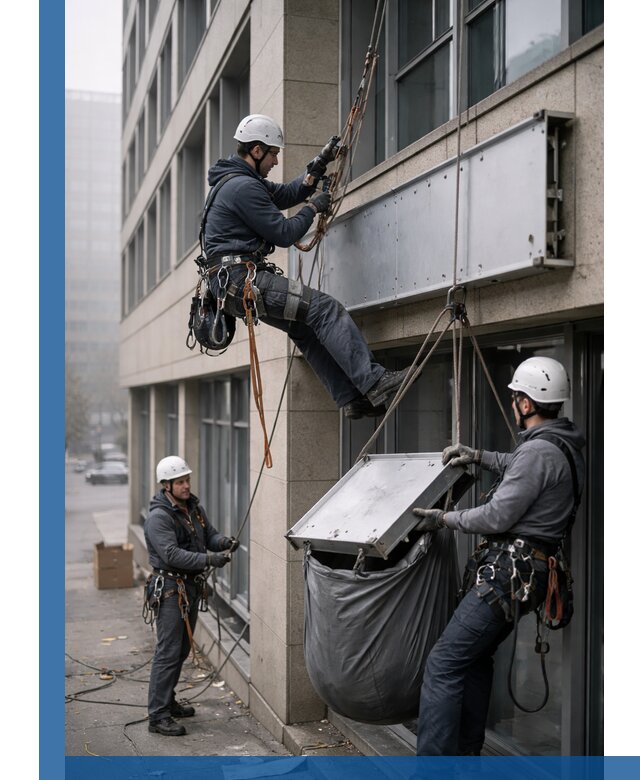 Демонтаж рекламной вывески с высотными работами в Сасове