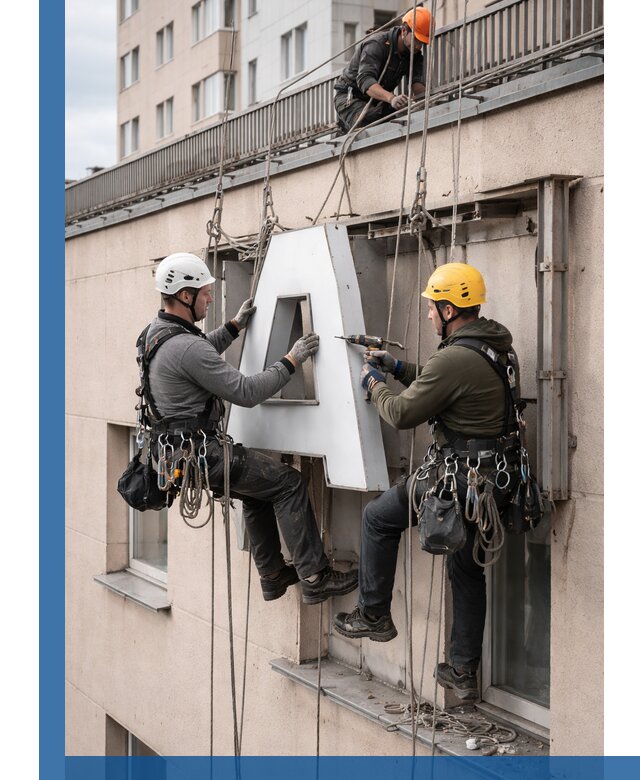 Ремонт и восстановление наружных вывесок на высоте в Сасове