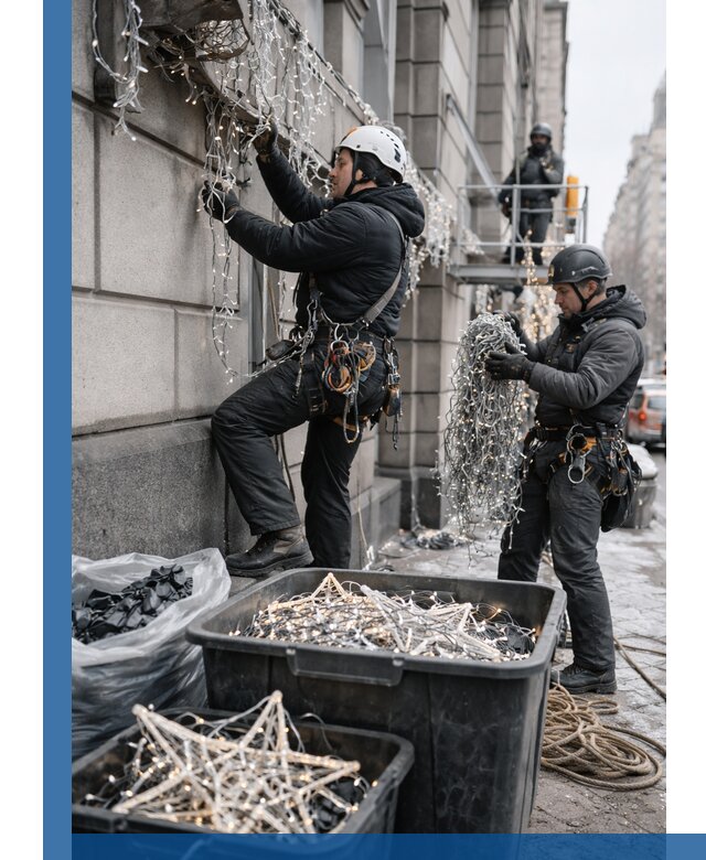 Демонтаж новогоднего оформления и гирлянд в Сасове