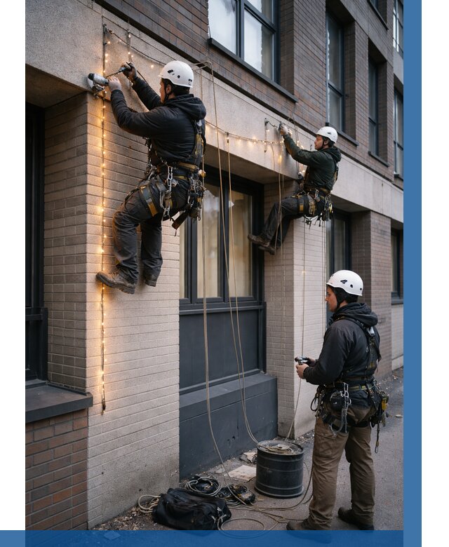 Монтаж гирлянд на фасаде в Сасове от 3537 р. | ВЫСОТНИК-Ссв