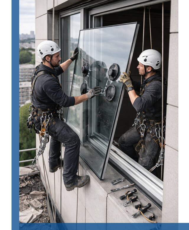 Замена стеклопакетов на высоте с промышленными альпинистами в Сасове
