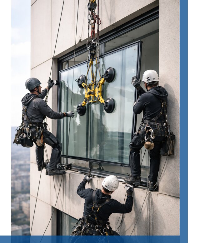 Монтаж стеклопакетов на высоте в Сасове от 3234 р. | ВЫСОТНИК-Ссв