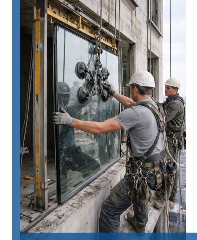 Монтаж стеклопакетов на высоте в Сасове с промышленным альпинизмом