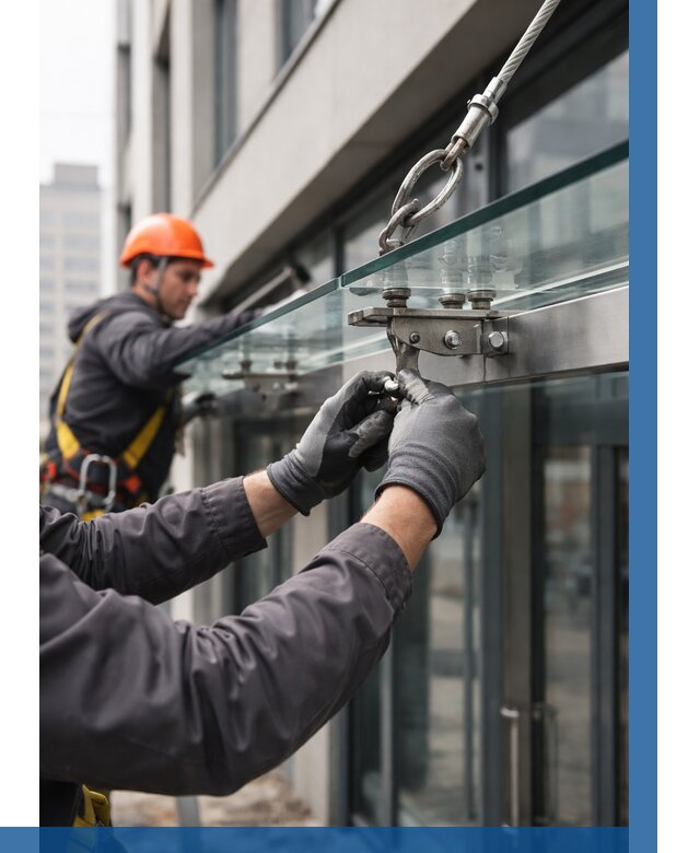 Монтаж стеклянных козырьков в Сасове от 8589 р. | ВЫСОТНИК-Ссв