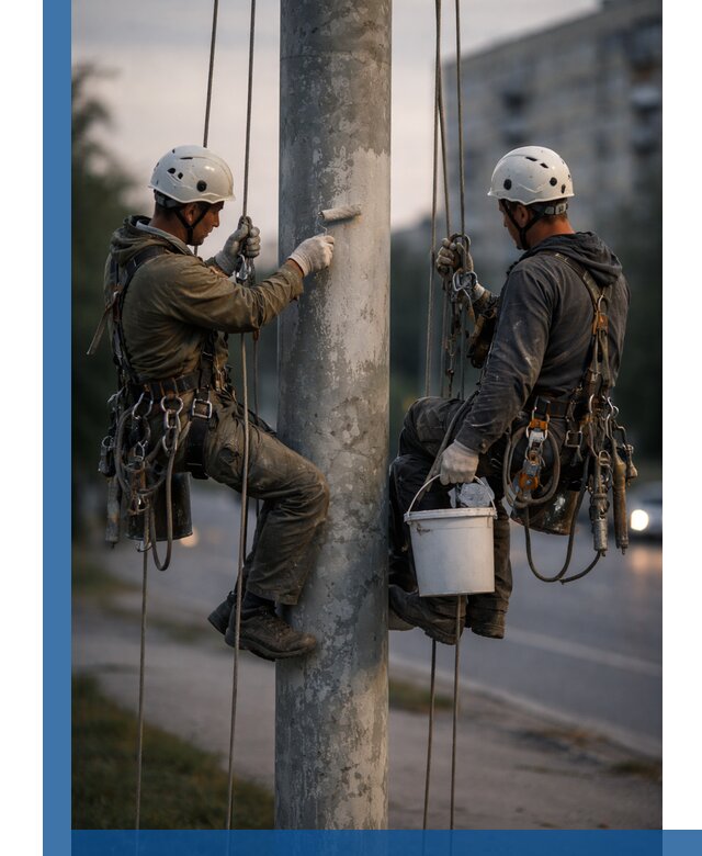 Покраска опор освещения и антикоррозийная защита в Сасове