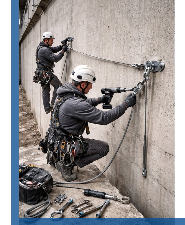 Монтаж анкерных линий высотной безопасности в Сасове