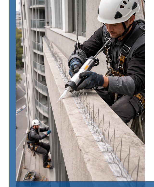 Установка шипов от птиц на фасадах и кровлях в Сасове